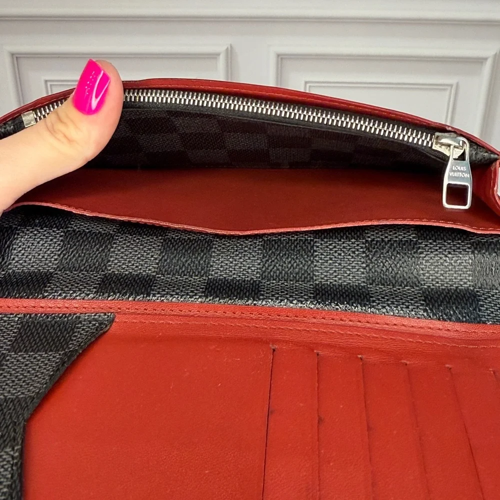Louis Vuitton Damier Graphite Brazza Bifold Wallet With Red Trim & Interior